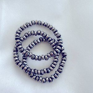3 stretch gunmetal in color beaded bracelets